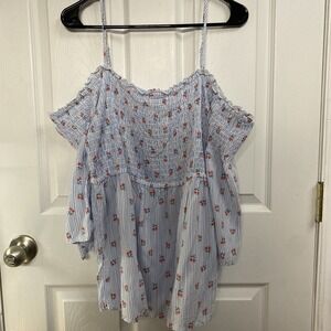 Maurices Women's Spaghetti Strap Top with Smocking, Off Shoulder,‎ Floral, Large